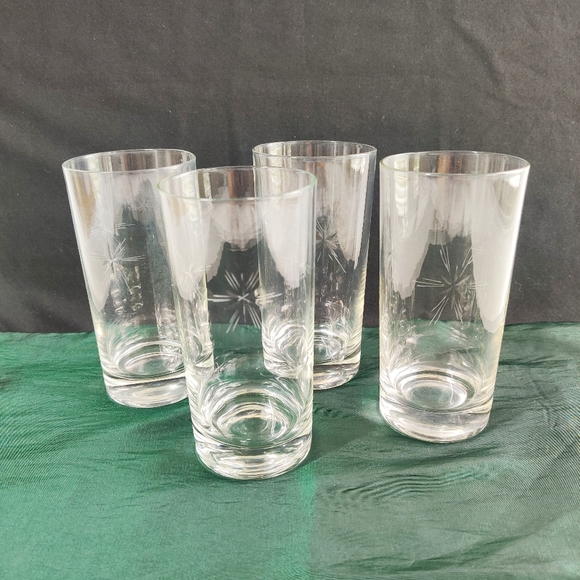 Vintage MidCentury Atomic Etched High Ball Glass Water Glass Star Burst Pattern - Picture 1 of 7